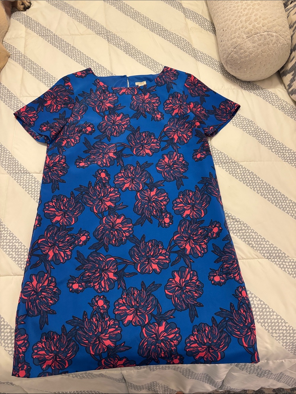 J. Crew Blue Shift Floral Dress with Pink Accents